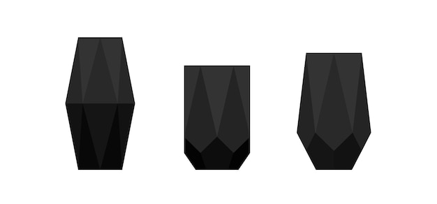 Black trendy minimal flower vases isolated geometric polyhedron pots