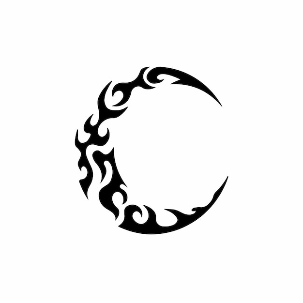 Black Tribal Moon Symbol Logo on White Background. Abstract Stencil Decal Design. Flat Vector