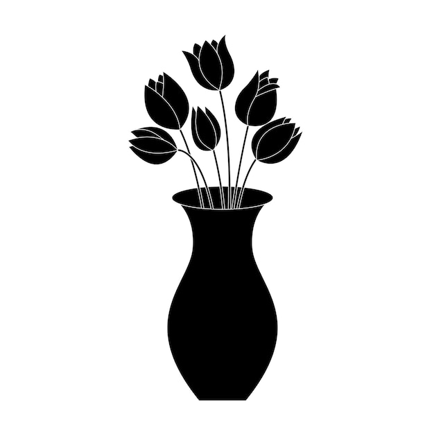 Vector black tulips in vase vector illustration