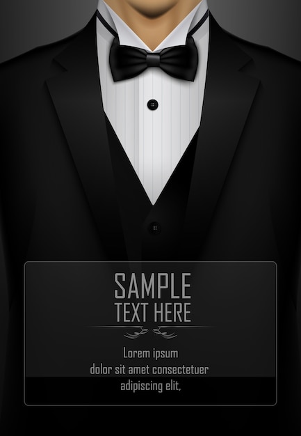 Vector black tuxedo with black bow tie background