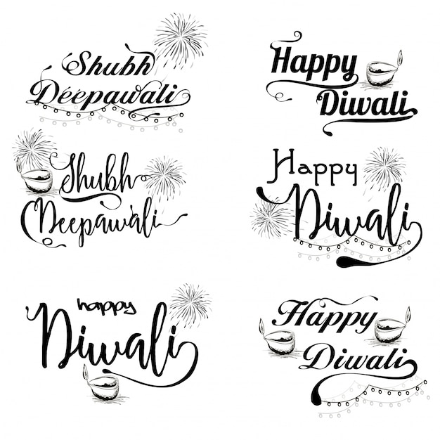 Vector black typographic collection for happy diwali.