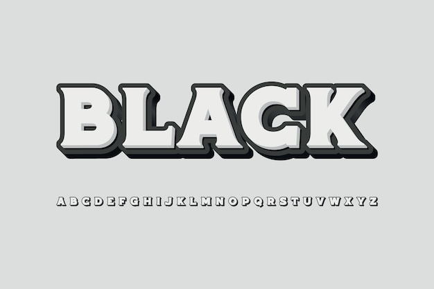 Black typography alphabets 3D text effect vector template