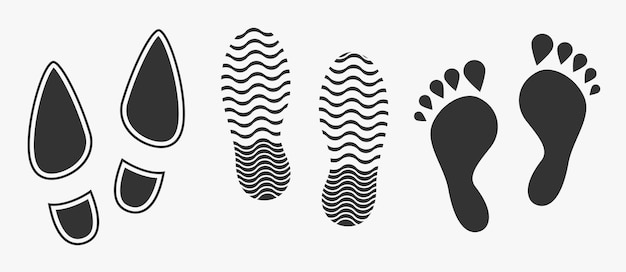 Black unique human footprints isolated on white vector