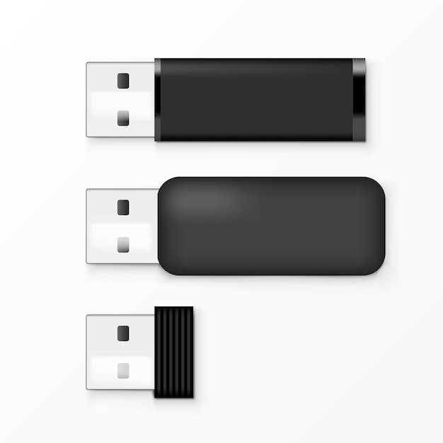 Modello di unità flash usb nera per il marchio pubblicitario e l'identità aziendale