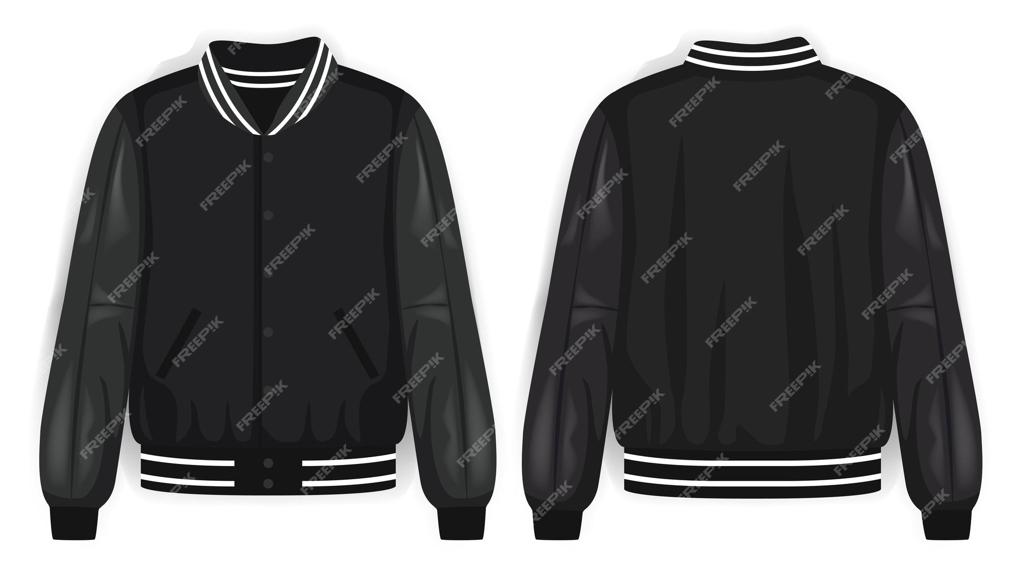 Premium Vector  Black varsity jacket front and back view vector mockup  illustration