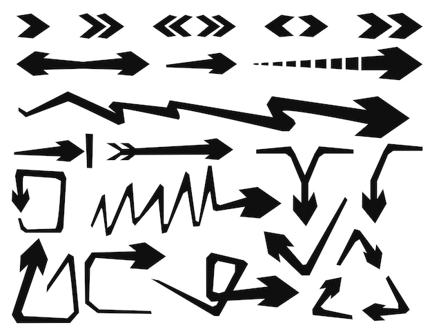 черные векторные стрелки, острые углы, зигзаги и линии на белом фоне