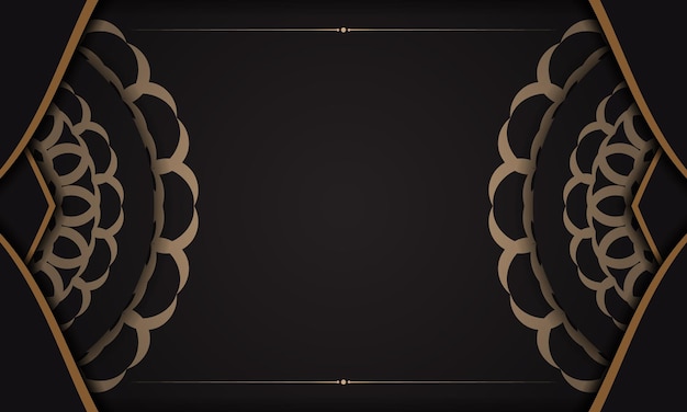 豪華な装飾品とあなたのロゴの場所と黒のベクトルの背景。ヴィンテージの飾りが付いたポストカードのデザイン。