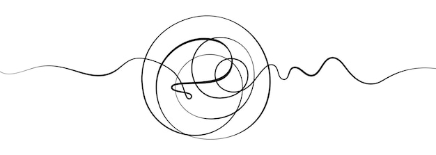 Vettore linea di doodle vettoriale nera con forma circolare al centro isolato su sfondo bianco