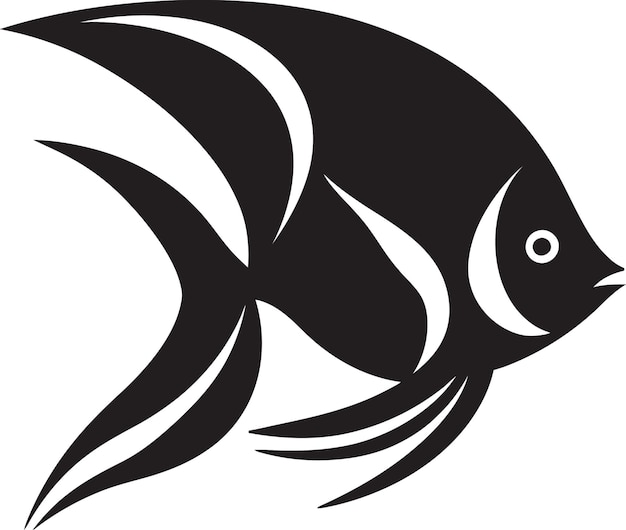 Черная векторная магия Эмблема ангельской рыбы Грациозный ангельский символ Иконический черный логотип