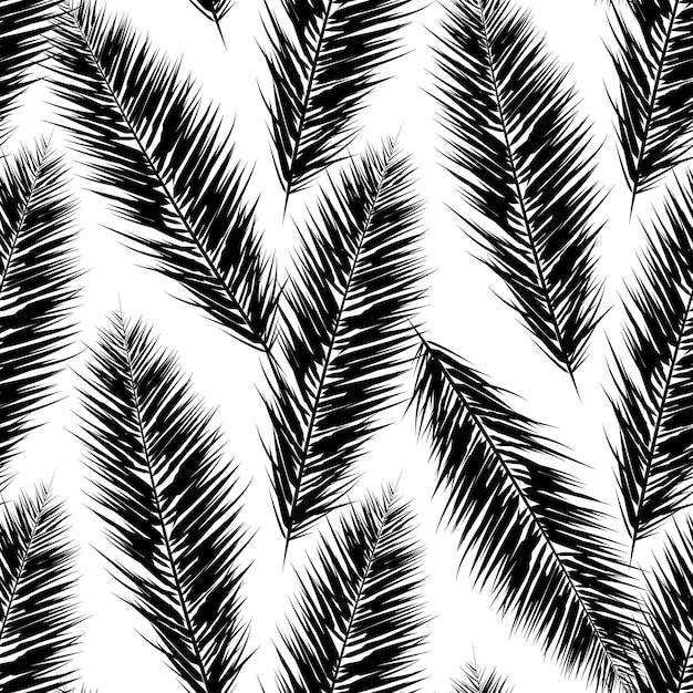 Black vector palm trees Hand drawn seamless pattern Summer tropical palm tree leaves seamless pattern Abstract nature background