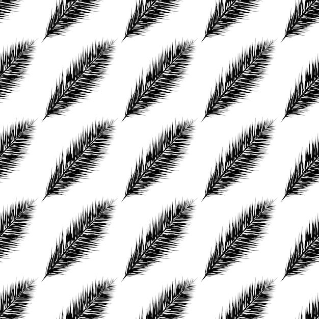 Black vector palm trees Hand drawn seamless pattern Summer tropical palm tree leaves