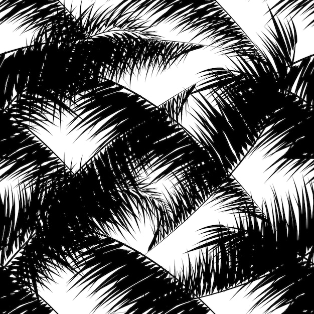 Black vector palm trees Hand drawn seamless pattern Summer tropical palm tree leaves