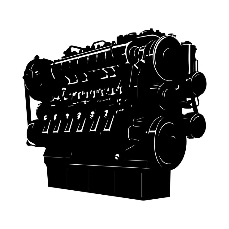 Vector a black vector silhouette of a diesel engine in white background v 52 image 1 edp bd
