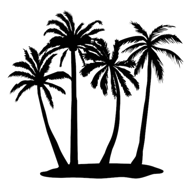 Black vector single palm tree silhouette icon isolated