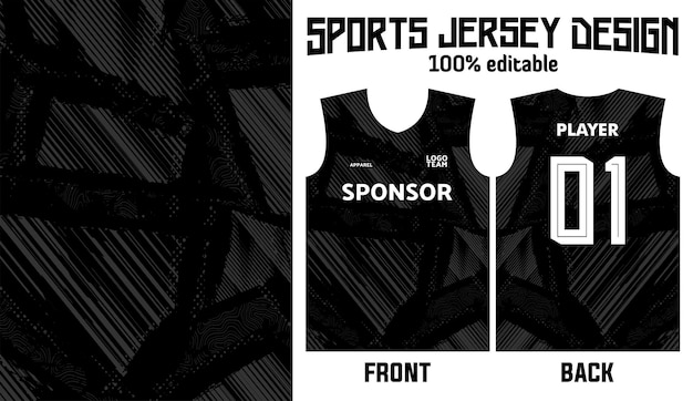 black vector sport jersey design with abstract pattern