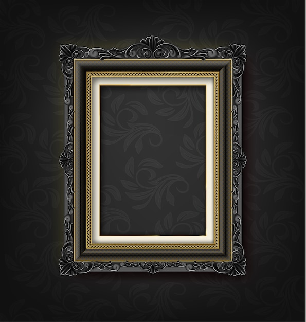 Black vintage frame on black wall