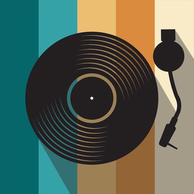 ベクトル 黒のビニール レコード ディスク フラット レトロな概念ベクトル図