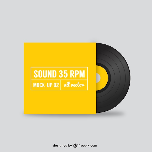 Vector black vinyl record in yellow cover