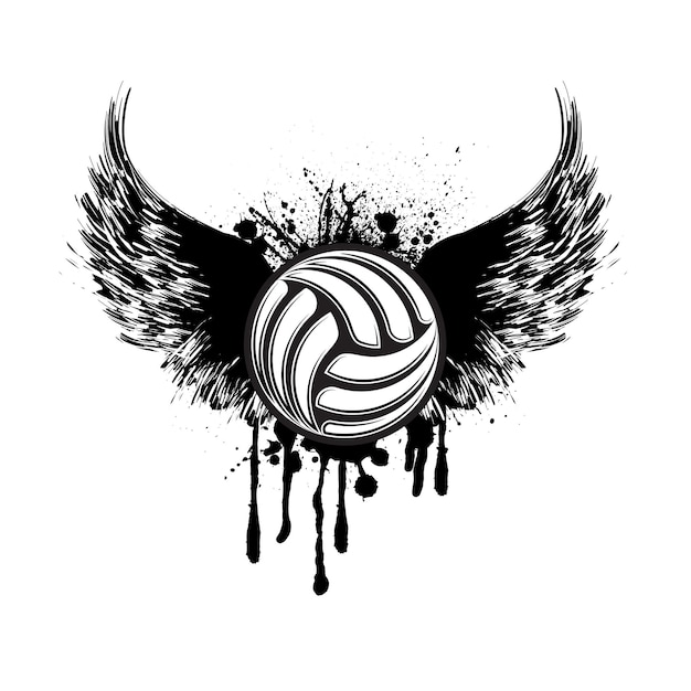 Black volleyball wings grunge symbol