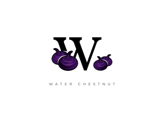 Black WATER CHESTNUT FRUIT Vector Great combination of Water Chestnut Fruit symbol with letter W