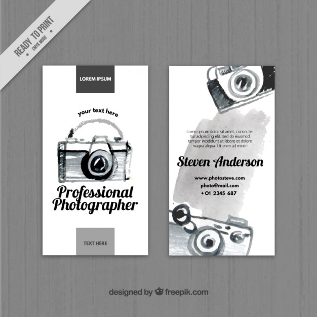 black watercolor camera business card