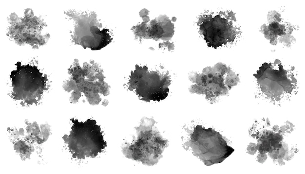 Vector black watercolor splashes texture collection set of black watercolor circles abstract watercolor splash collection splash of paints with drops