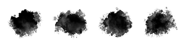 Vector black watercolor spray texture collection on a white background