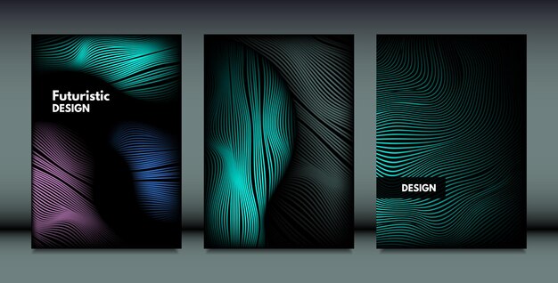 Black wave texture abstract 3d posters collection