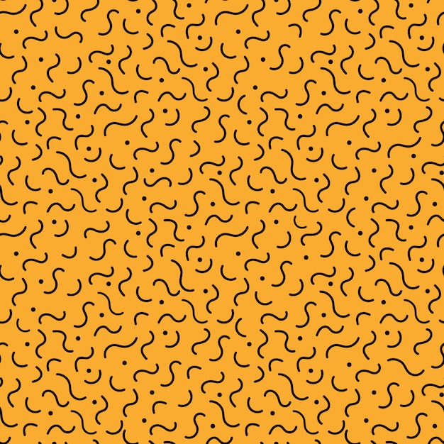 Vector black waves memphis style orange seamless pattern