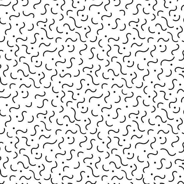 Vector black waves memphis style white seamless pattern