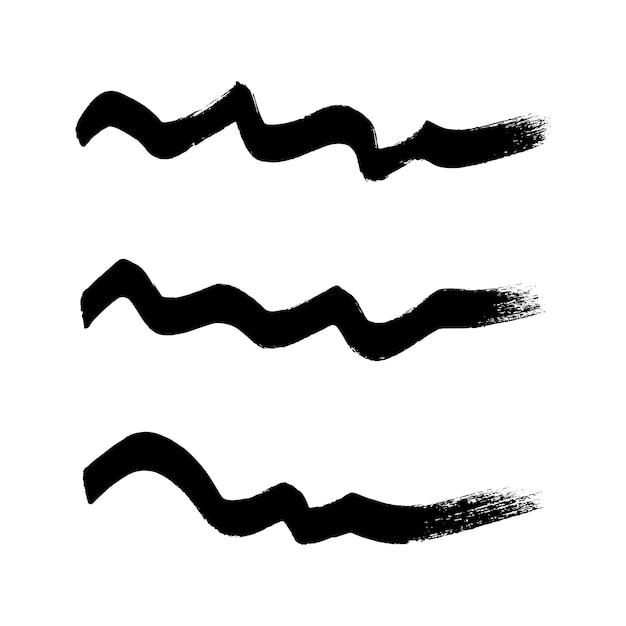 Vector black wavy grunge brush strokes set of three painted ink stripes ink spot isolated on white background vector illustration