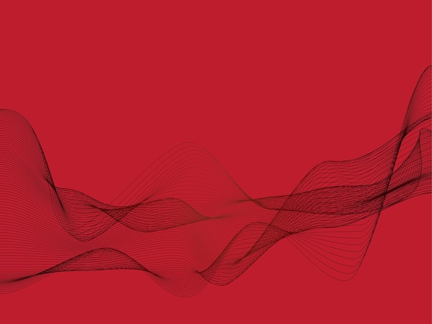 Vettore linea ondulata nera su sfondo rosso linee mobili fluenti elemento di progettazione sfondo di presentazione