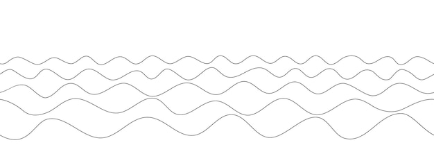 Vector black wavy lines on a white background drawing of waves on the sea ripples seamless border