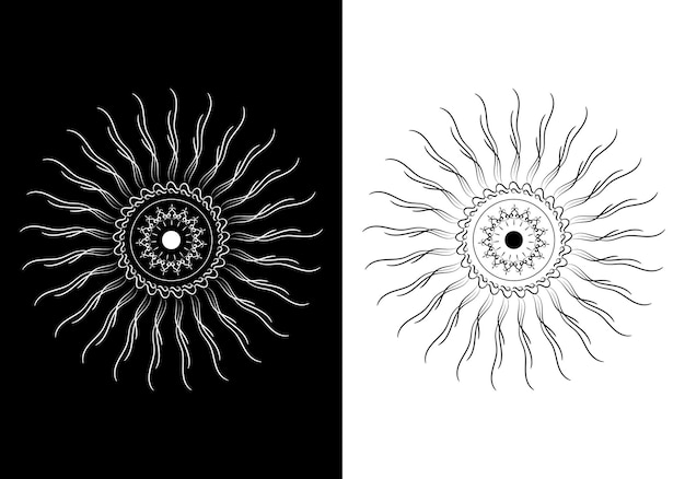 黒と白の抽象的で孤立した装飾品。スター02を含む洗練された円形ベクトル