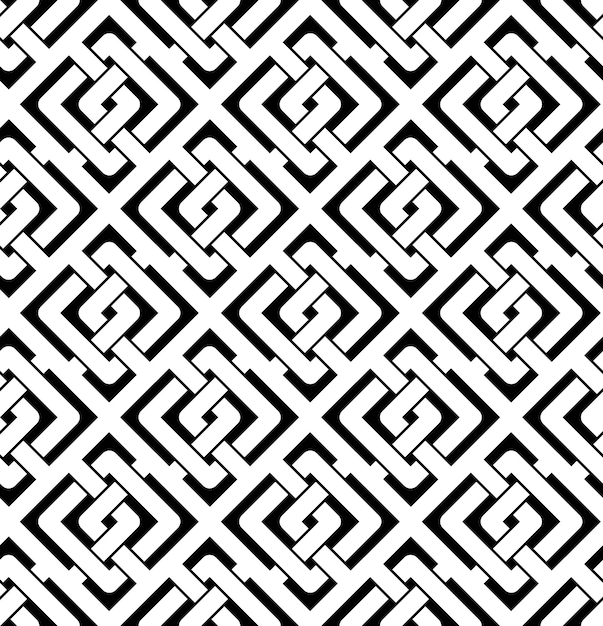 Black and white abstract textured geometric seamless pattern. symmetric monochrome vector textile backdrop. intertwine rhombs.