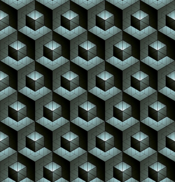 Black and white abstract textured geometric seamless pattern. Vector contrast textile backdrop with three-dimensional cubes and squares. Graphic contemporary futuristic covering.