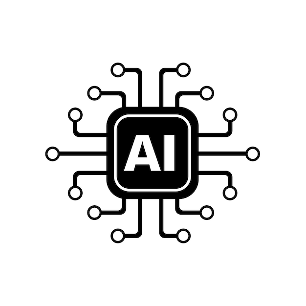 Vector black and white ai or artificial intelligence chip icon with circuit vector