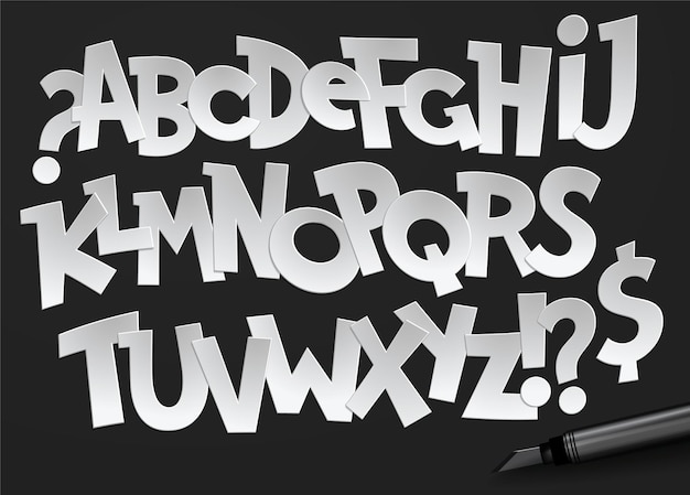 Vettore un alfabeto in bianco e nero con sopra le lettere 