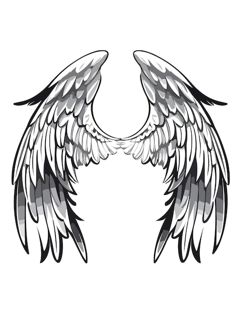 Vector a black and white angel wings with a white background.