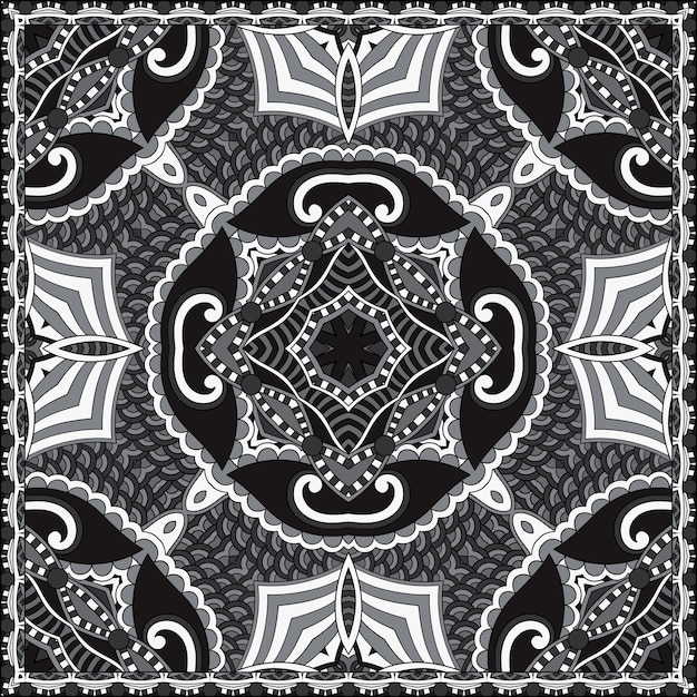 Black and white authentic silk neck scarf or kerchief square pattern design in ukrainian style