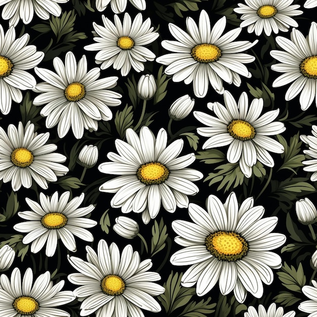 Vector a black and white background with daisies and yellow flowers