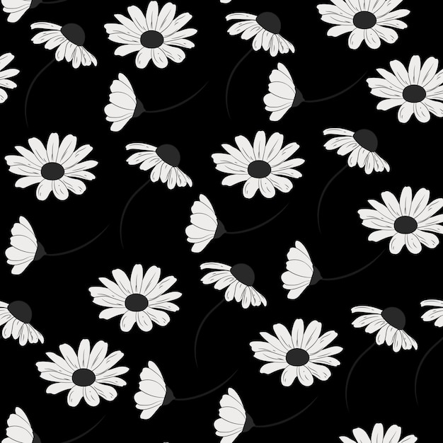 A black and white background with daisy flowers