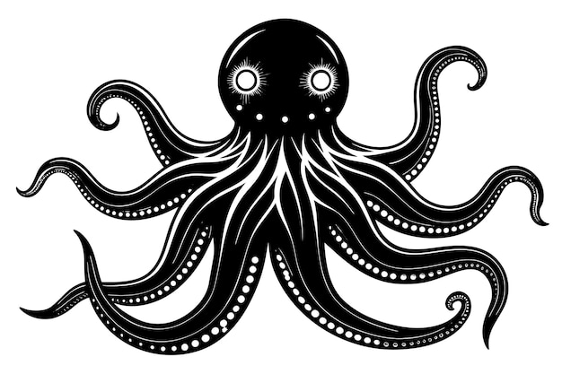 black and white bioluminescent octopus vector