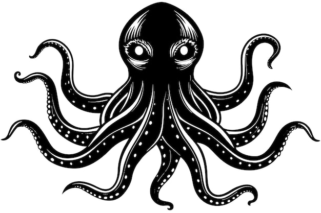 black and white bioluminescent octopus vector