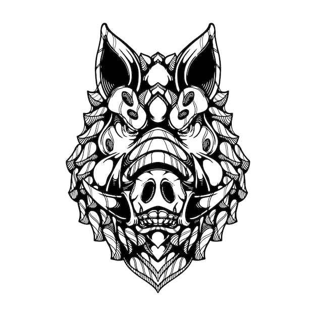 black and white boar tattoo artwork