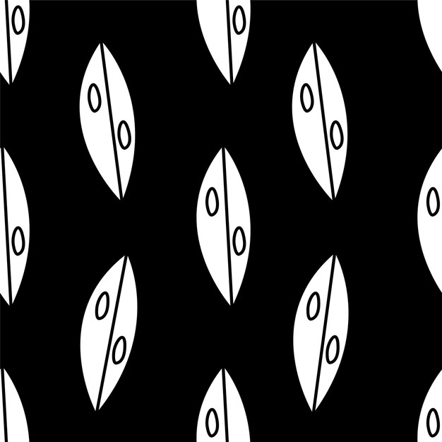 Black and white botanical seamless pattern. stylized leaves pattern. vetor black background