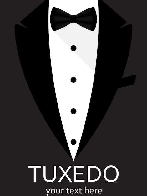 Fiocco in bianco e nero per uomo tuxedo con papillon design per biglietto da visita volantino carta invito banner pubblicità gentleman's club illustrazione vettoriale