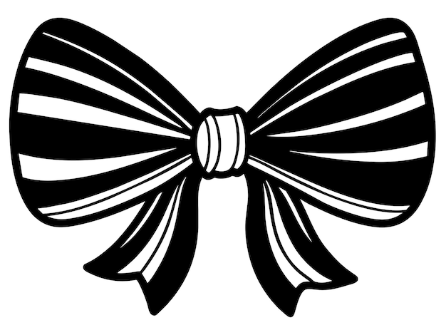 a black and white bow with a ribbon on it