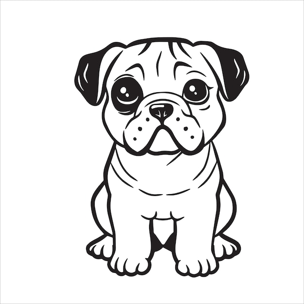 Black and White Boxer dog is sitting vector illustration