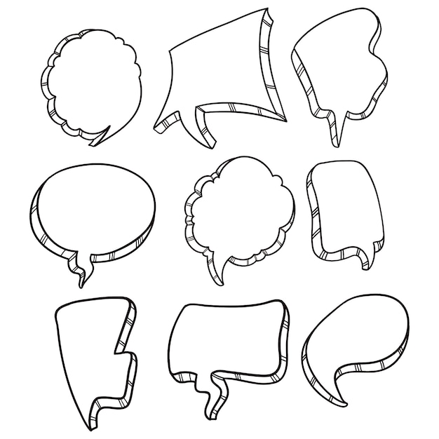 Vector black and white bubble speech collection with doodle or hand drawn style